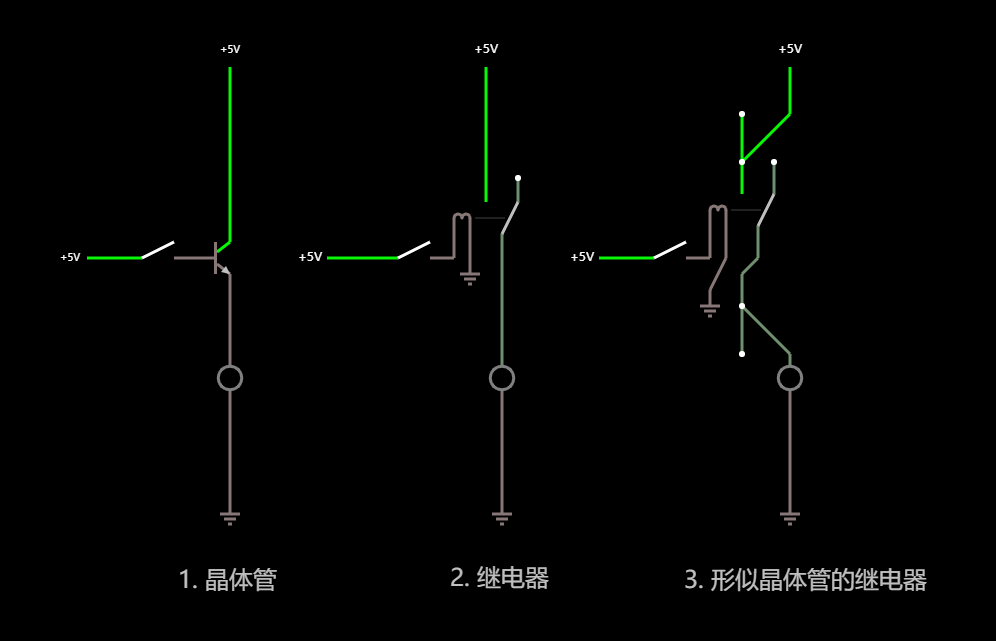 继电器和晶体管在开关功能上的对比-断开状态