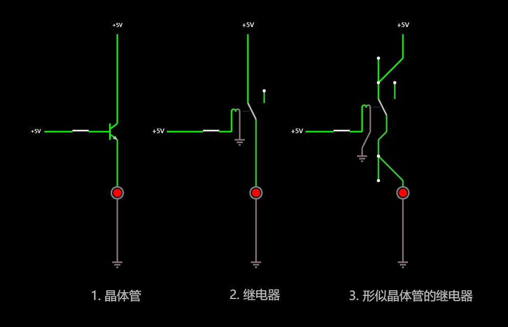 继电器和晶体管在开关功能上的对比-开启状态